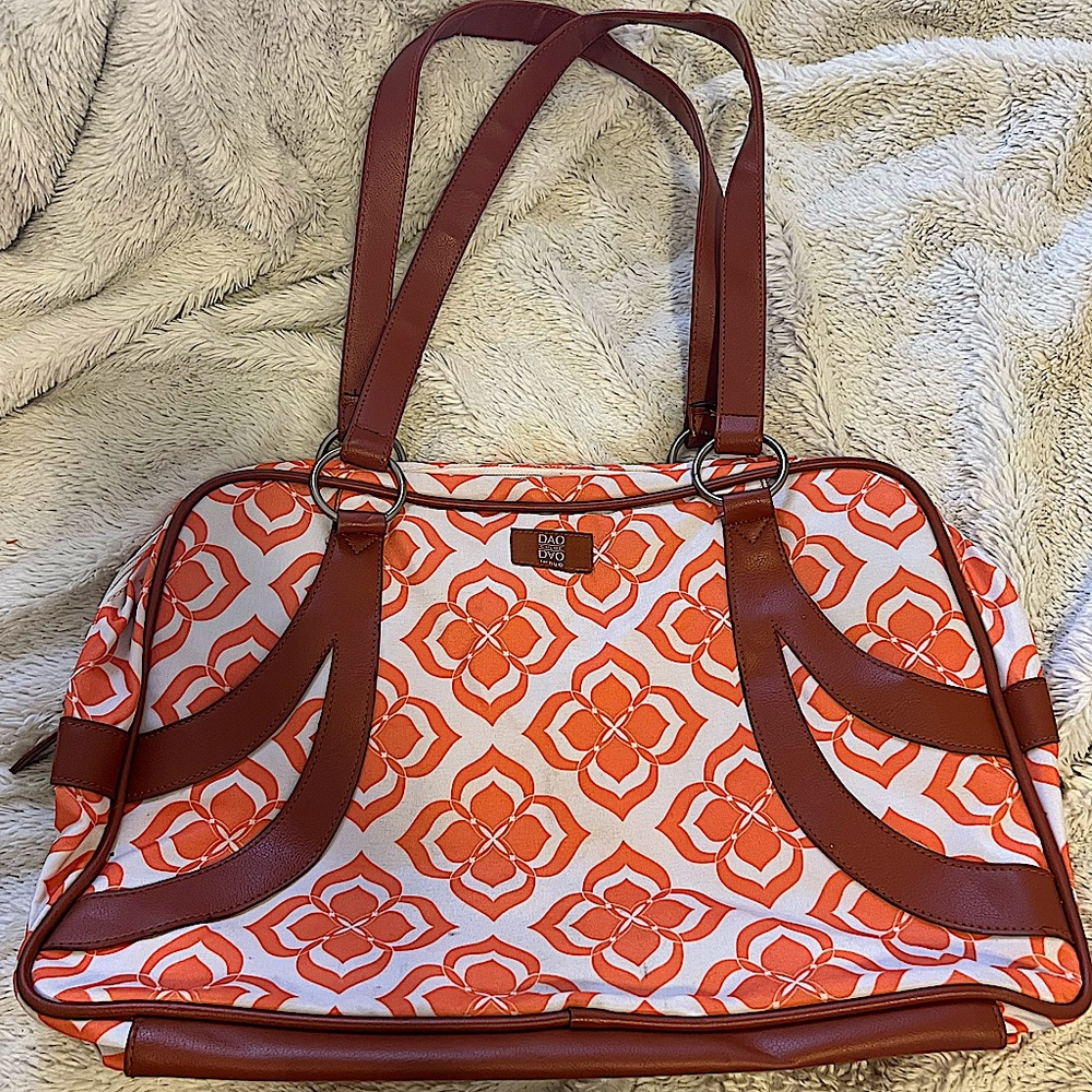 Chloe Dao For Nuo Computer Laptop Tote Bag. Orange Pattern With leather Strap.